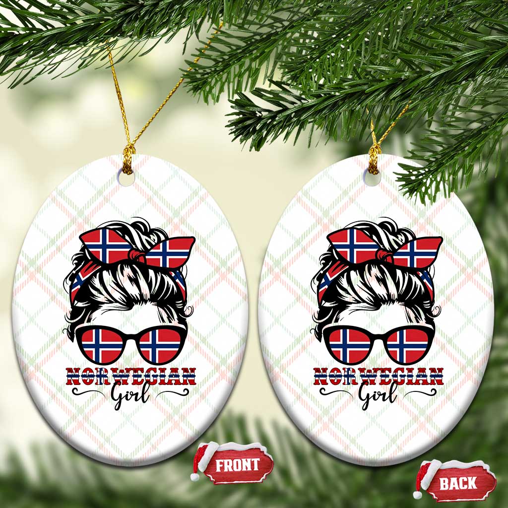 Norway Messy Bun Girl Norwegian Flag Ceramic Ornament TS14 Print Your Wear