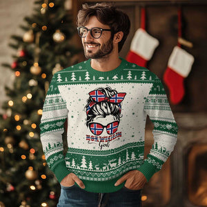 Norway Messy Bun Girl Norwegian Flag Ugly Christmas Sweater TS14 Beige Green Print Your Wear