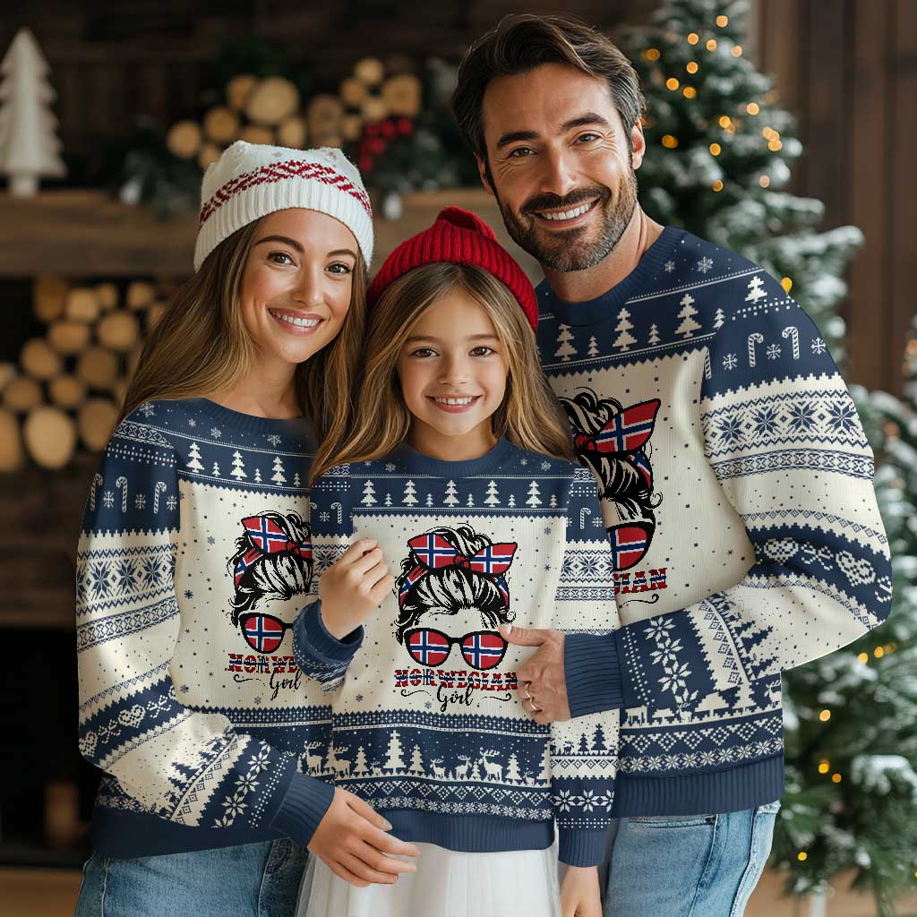 Norway Messy Bun Girl Norwegian Flag Ugly Christmas Sweater TS14 Beige Navy Print Your Wear