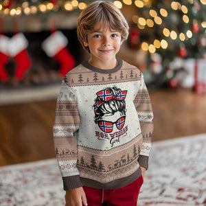 Norway Messy Bun Girl Norwegian Flag Ugly Christmas Sweater TS14 Mocha Mousse Print Your Wear