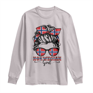 Norway Messy Bun Girl Norwegian Flag Long Sleeve Shirt TS14 Ice Gray Print Your Wear