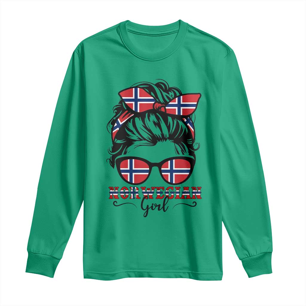Norway Messy Bun Girl Norwegian Flag Long Sleeve Shirt TS14 Irish Green Print Your Wear