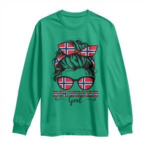 Norway Messy Bun Girl Norwegian Flag Long Sleeve Shirt TS14 Irish Green Print Your Wear
