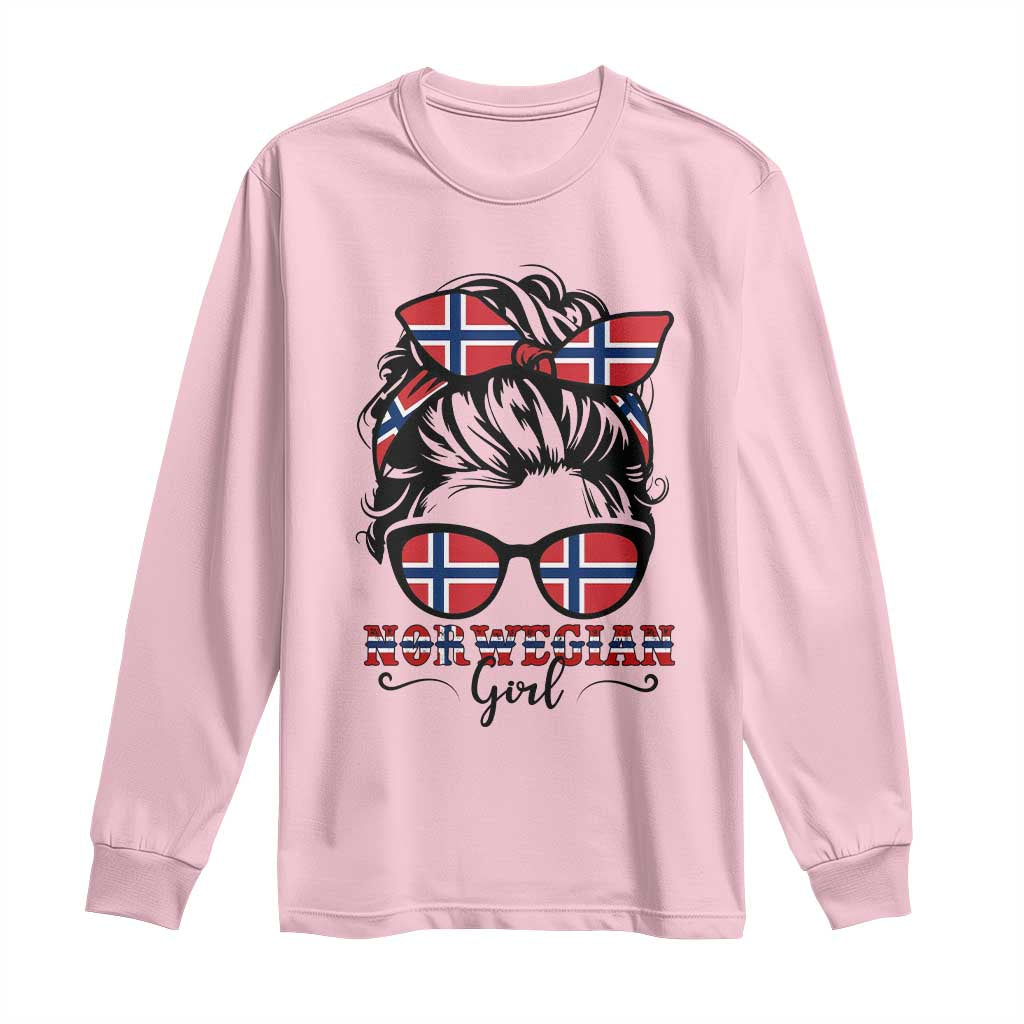 Norway Messy Bun Girl Norwegian Flag Long Sleeve Shirt TS14 Light Pink Print Your Wear