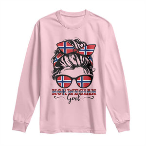 Norway Messy Bun Girl Norwegian Flag Long Sleeve Shirt TS14 Light Pink Print Your Wear