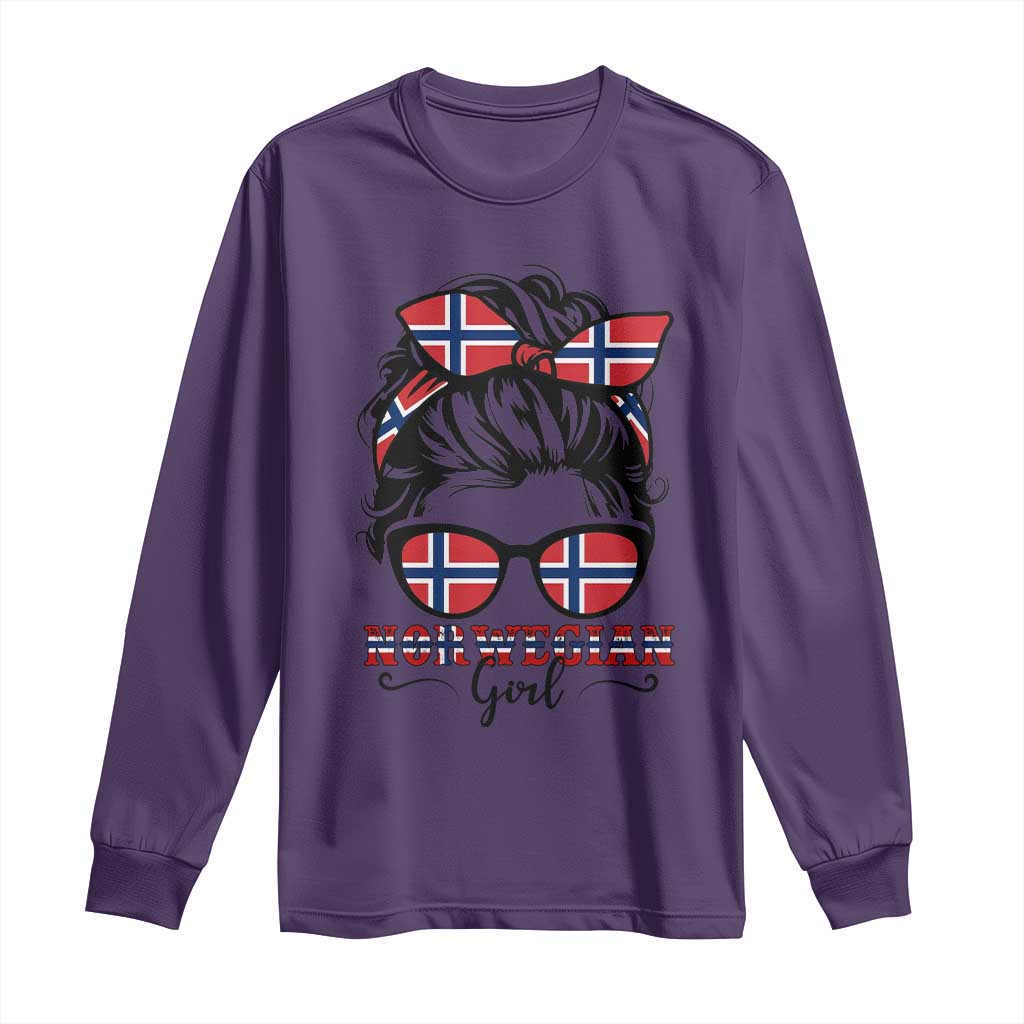 Norway Messy Bun Girl Norwegian Flag Long Sleeve Shirt TS14 Purple Print Your Wear