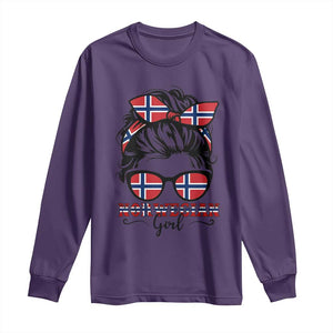 Norway Messy Bun Girl Norwegian Flag Long Sleeve Shirt TS14 Purple Print Your Wear