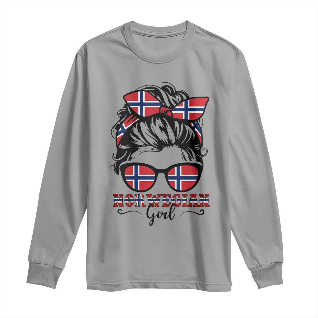Norway Messy Bun Girl Norwegian Flag Long Sleeve Shirt TS14 Sport Gray Print Your Wear