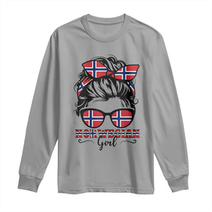 Norway Messy Bun Girl Norwegian Flag Long Sleeve Shirt TS14 Sport Gray Print Your Wear