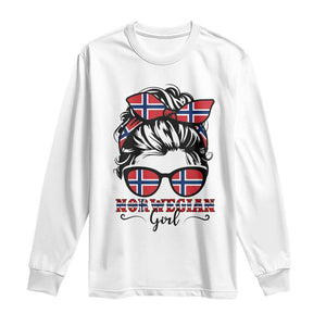 Norway Messy Bun Girl Norwegian Flag Long Sleeve Shirt TS14 White Print Your Wear