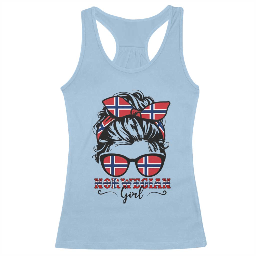 Norway Messy Bun Girl Norwegian Flag Racerback Tank Top TS14 Light Blue Print Your Wear