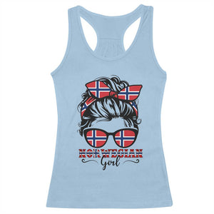 Norway Messy Bun Girl Norwegian Flag Racerback Tank Top TS14 Light Blue Print Your Wear