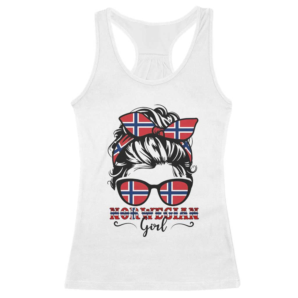 Norway Messy Bun Girl Norwegian Flag Racerback Tank Top TS14 White Print Your Wear