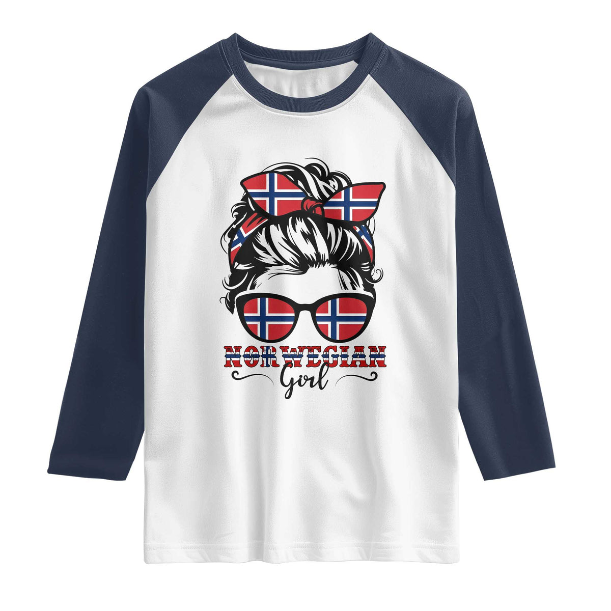 Norway Messy Bun Girl Norwegian Flag Raglan Shirt TS14 White Navy Print Your Wear
