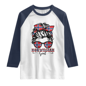 Norway Messy Bun Girl Norwegian Flag Raglan Shirt TS14 White Navy Print Your Wear