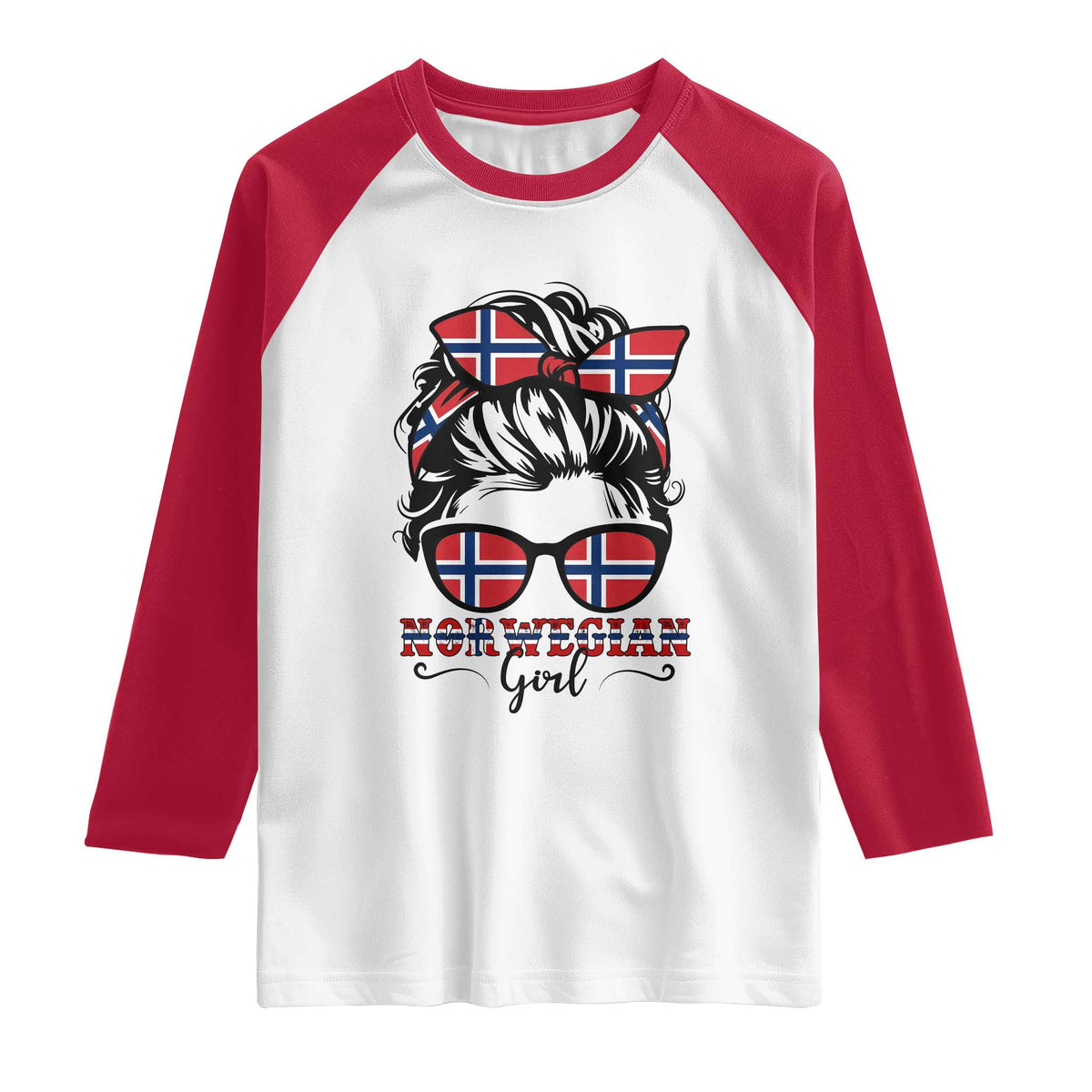 Norway Messy Bun Girl Norwegian Flag Raglan Shirt TS14 White Red Print Your Wear