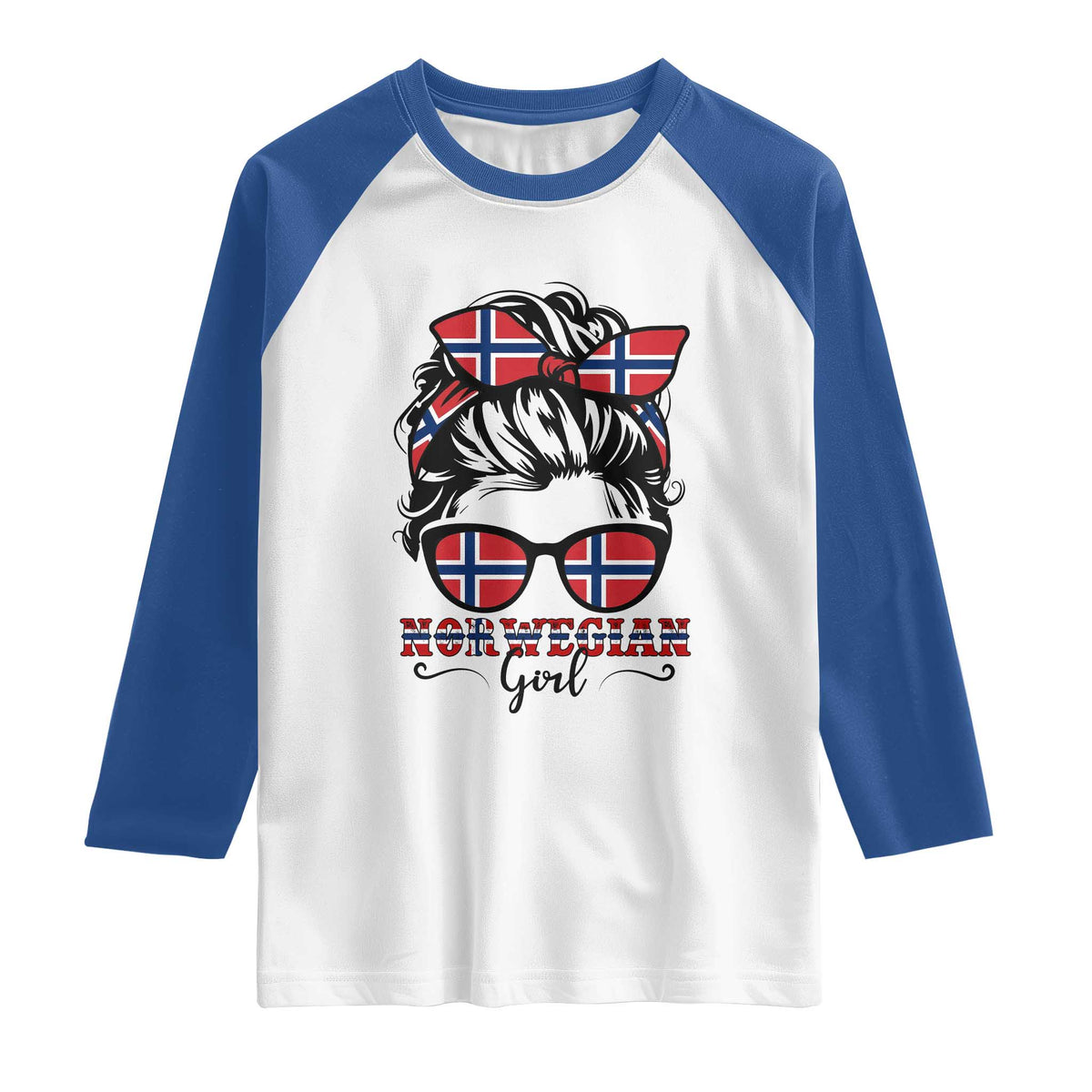 Norway Messy Bun Girl Norwegian Flag Raglan Shirt TS14 White Royal Print Your Wear