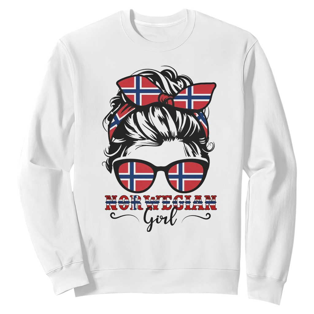 Norway Messy Bun Girl Norwegian Flag Sweatshirt TS14 White Print Your Wear