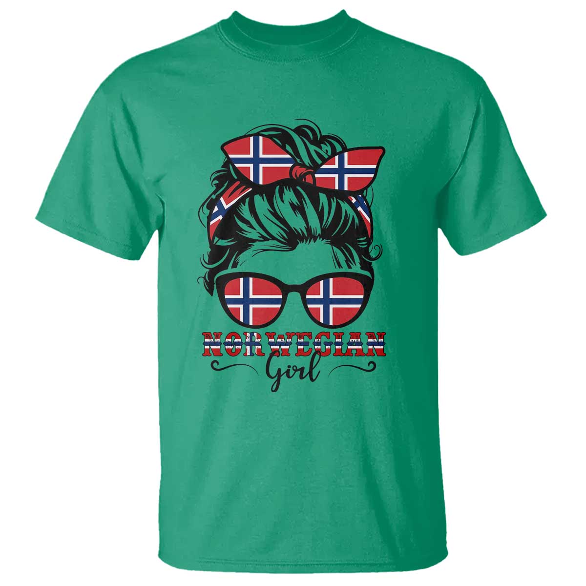Norway Messy Bun Girl Norwegian Flag T Shirt TS14 Irish Green Print Your Wear