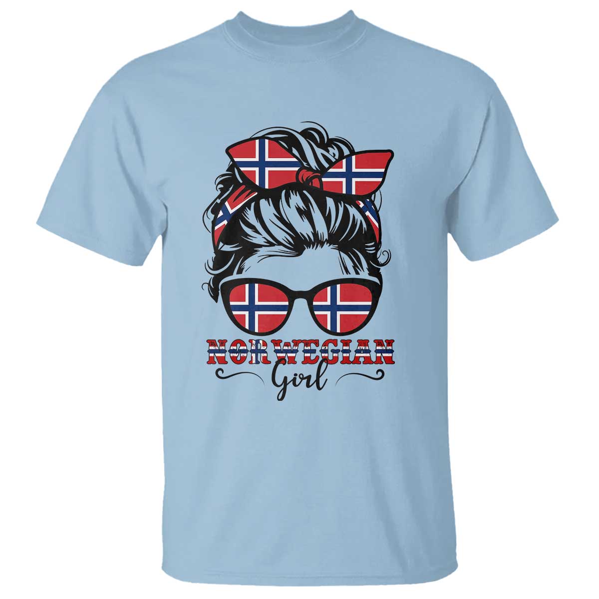 Norway Messy Bun Girl Norwegian Flag T Shirt TS14 Light Blue Print Your Wear