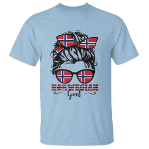 Norway Messy Bun Girl Norwegian Flag T Shirt TS14 Light Blue Print Your Wear