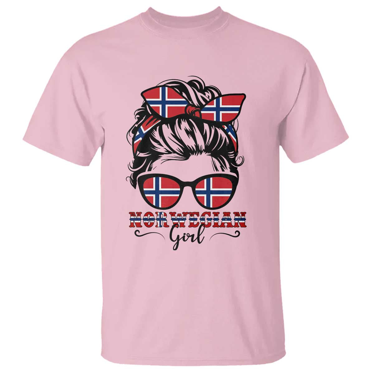 Norway Messy Bun Girl Norwegian Flag T Shirt TS14 Light Pink Print Your Wear