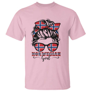 Norway Messy Bun Girl Norwegian Flag T Shirt TS14 Light Pink Print Your Wear