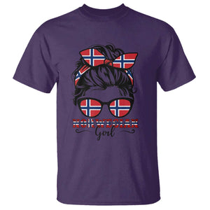 Norway Messy Bun Girl Norwegian Flag T Shirt TS14 Purple Print Your Wear