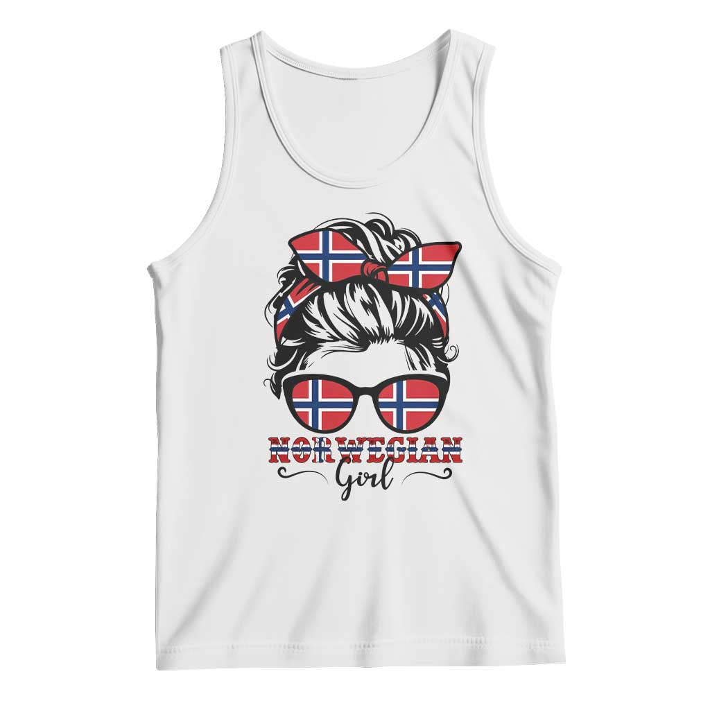 Norway Messy Bun Girl Norwegian Flag Tank Top TS14 White Print Your Wear