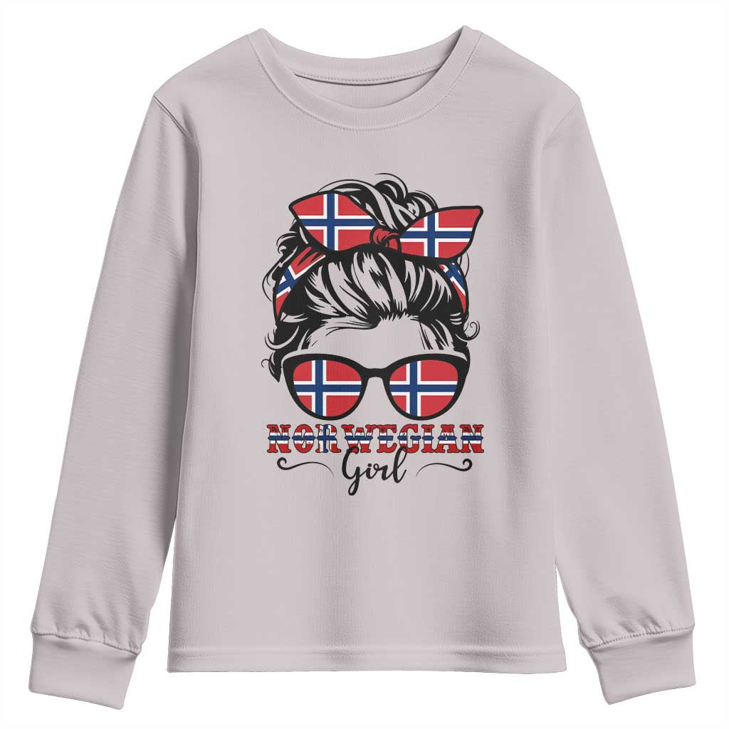Norway Messy Bun Girl Norwegian Flag Youth Sweatshirt TS14 Ice Gray Print Your Wear