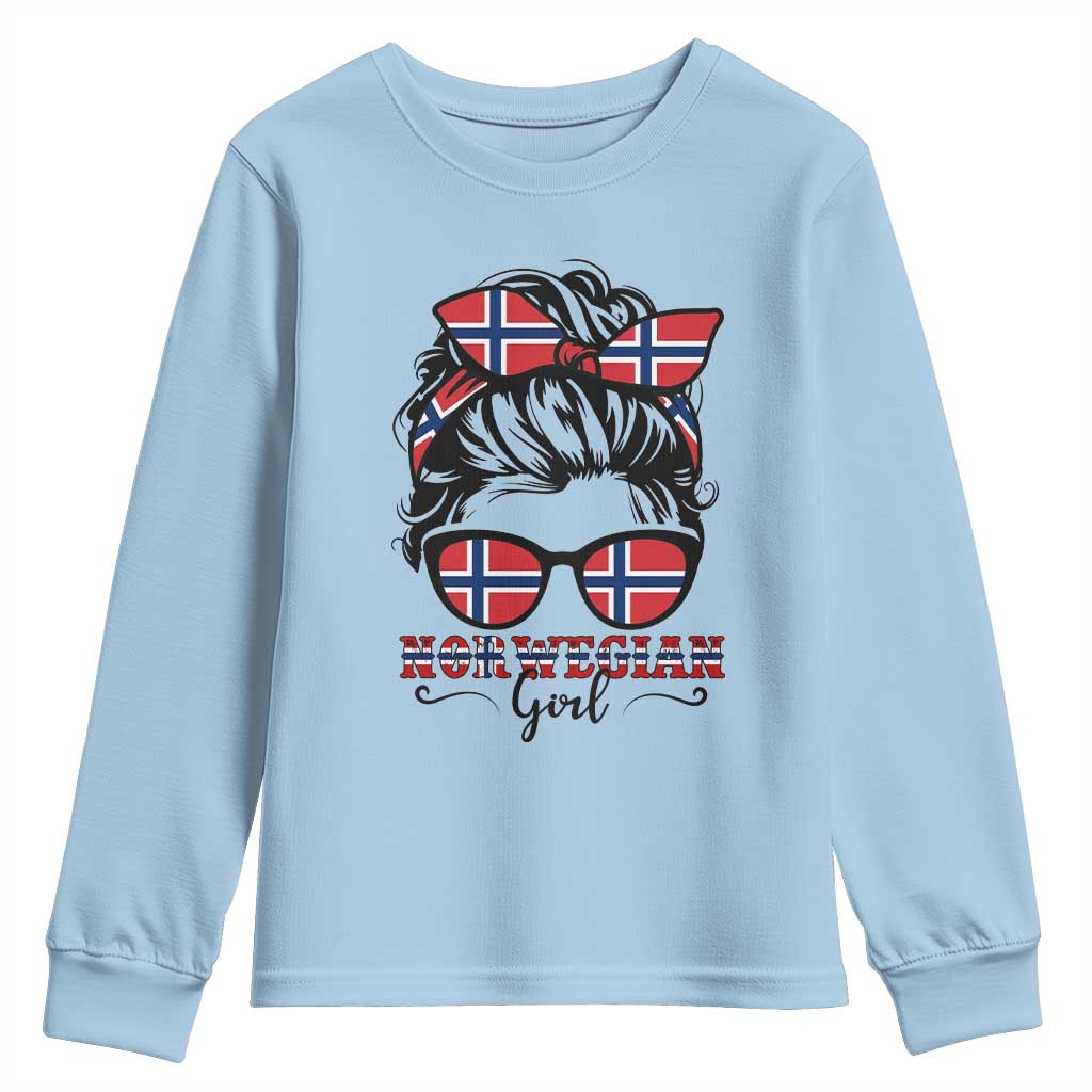 Norway Messy Bun Girl Norwegian Flag Youth Sweatshirt TS14 Light Blue Print Your Wear