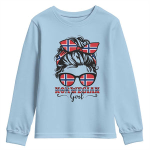 Norway Messy Bun Girl Norwegian Flag Youth Sweatshirt TS14 Light Blue Print Your Wear