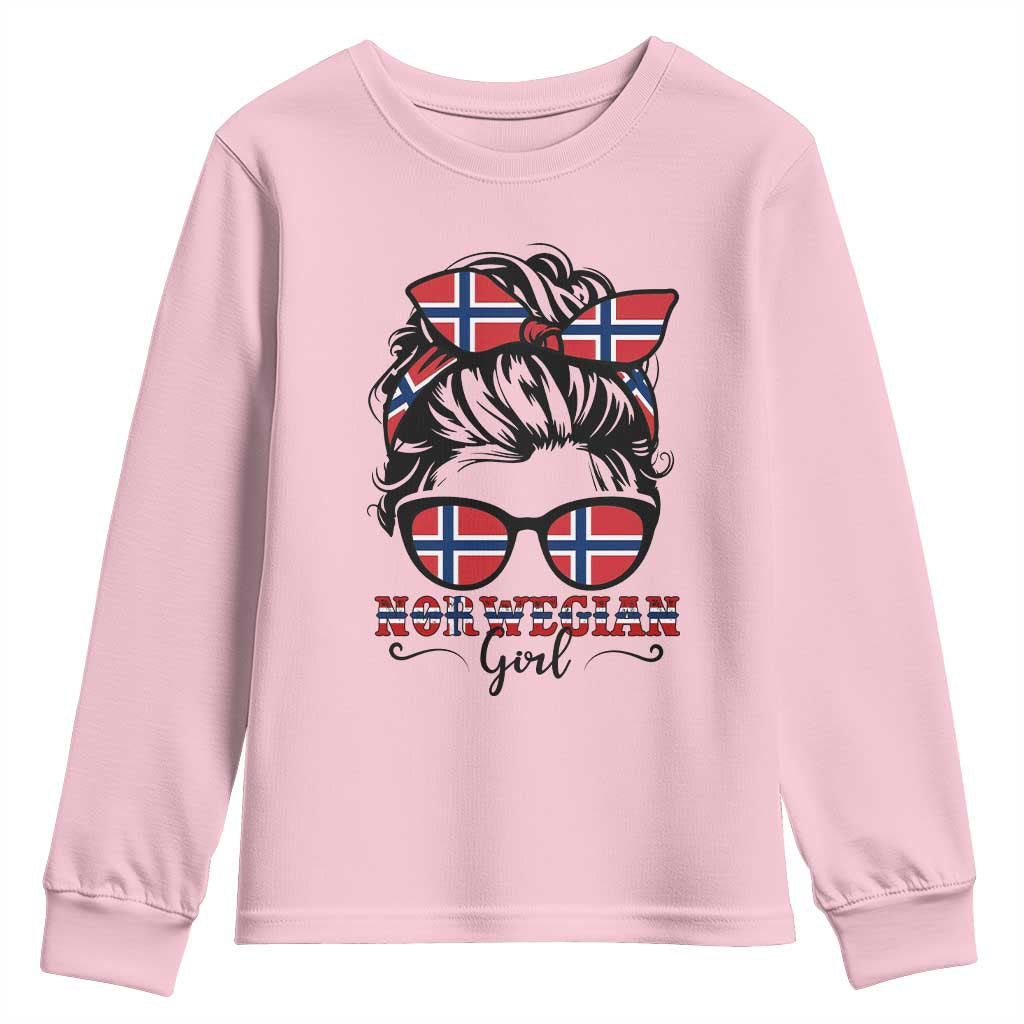 Norway Messy Bun Girl Norwegian Flag Youth Sweatshirt TS14 Light Pink Print Your Wear