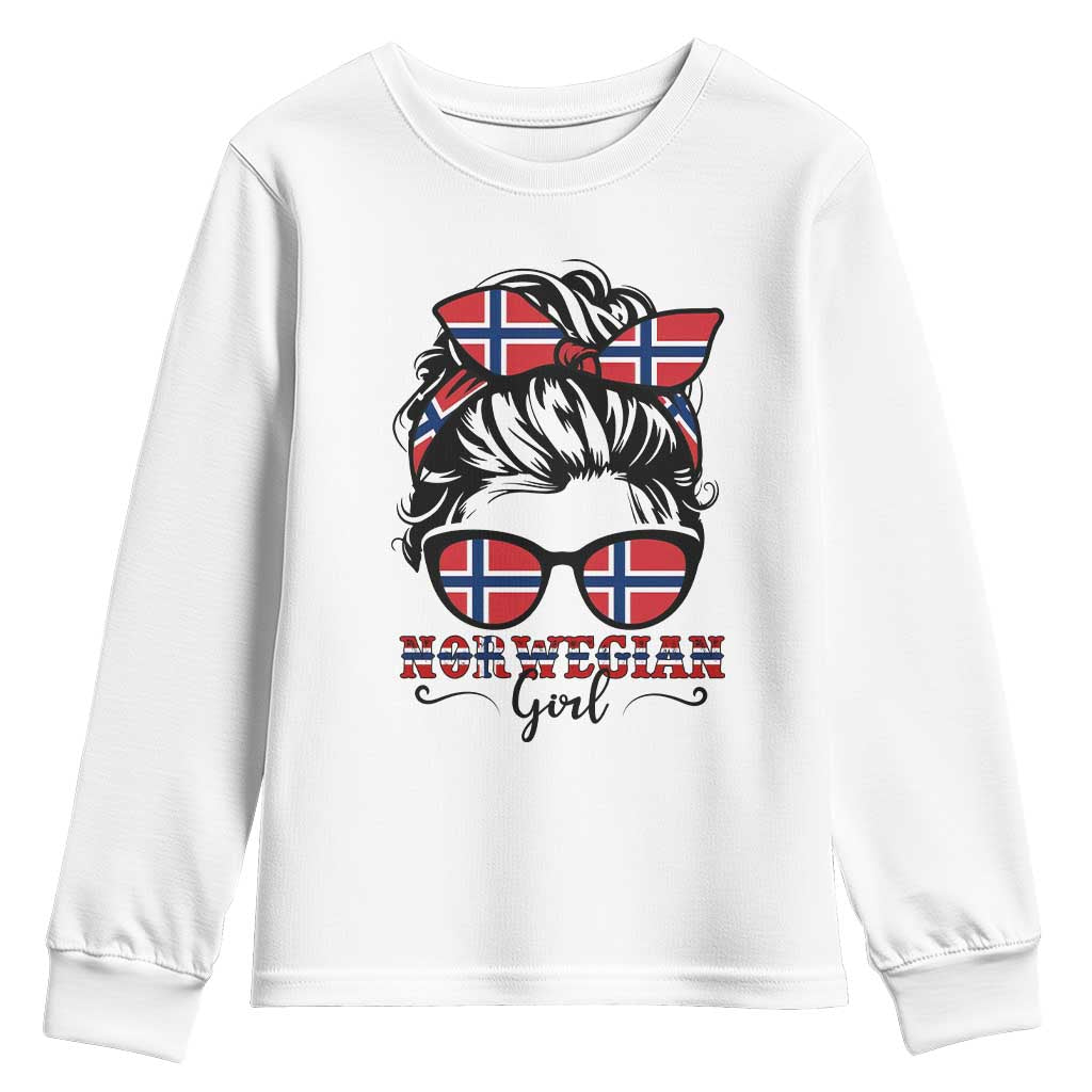Norway Messy Bun Girl Norwegian Flag Youth Sweatshirt TS14 White Print Your Wear