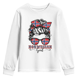 Norway Messy Bun Girl Norwegian Flag Youth Sweatshirt TS14 White Print Your Wear