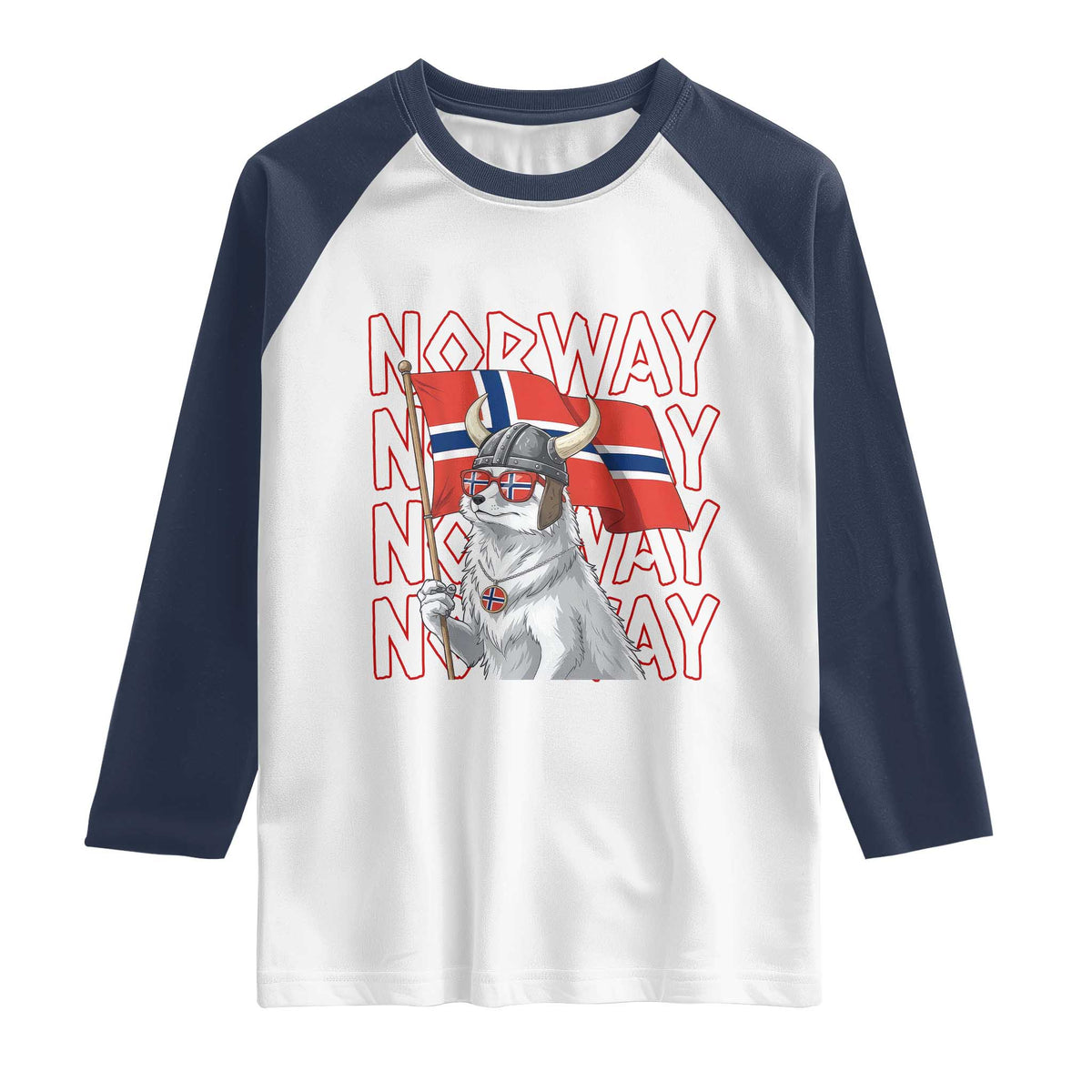 Norwegian Forest Cat Norway Flag Norge Pride Raglan Shirt TS14 White Navy Print Your Wear