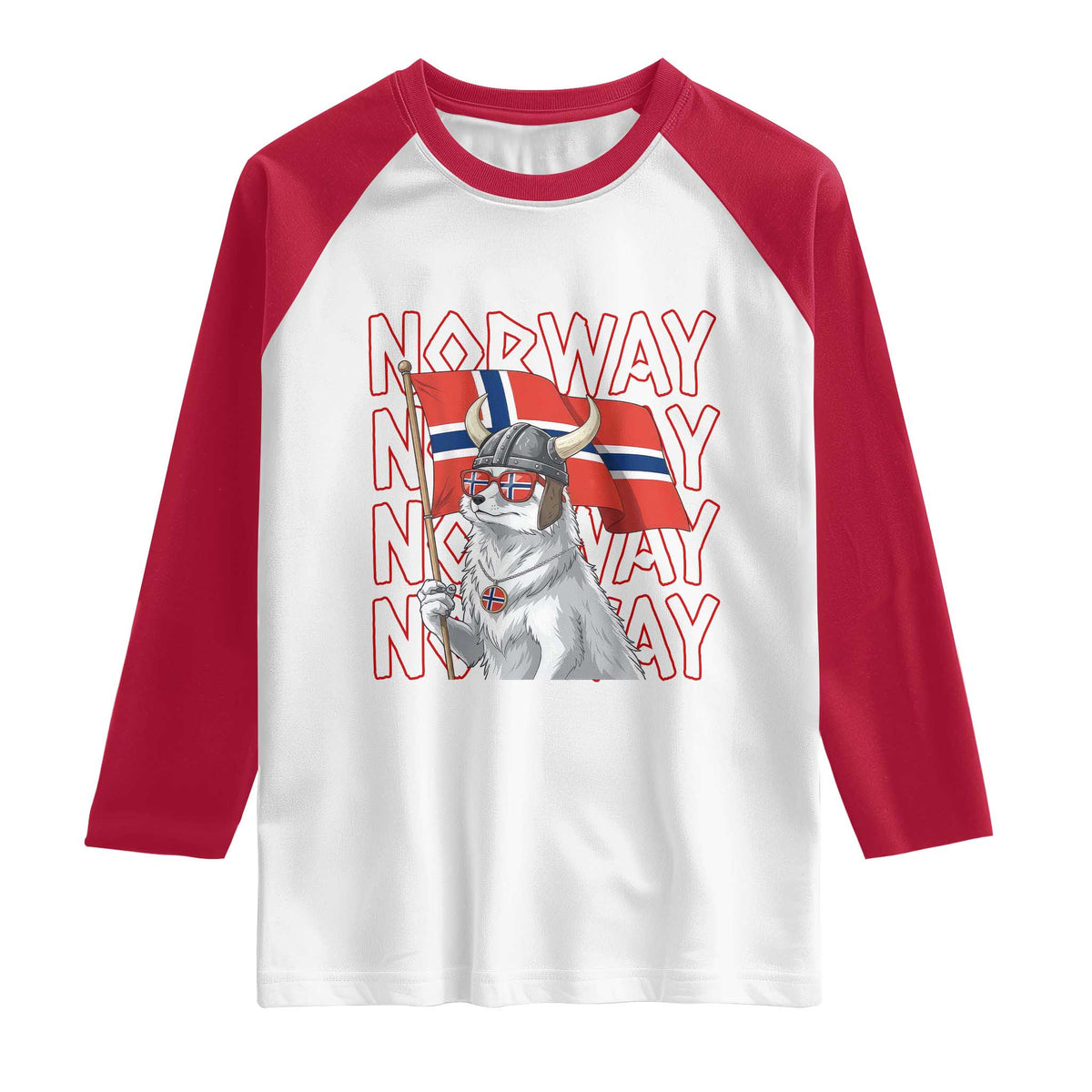 Norwegian Forest Cat Norway Flag Norge Pride Raglan Shirt TS14 White Red Print Your Wear