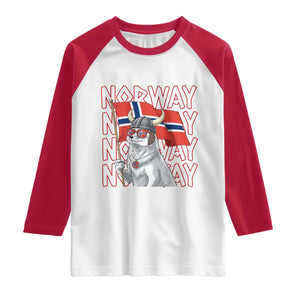 Norwegian Forest Cat Norway Flag Norge Pride Raglan Shirt TS14 White Red Print Your Wear