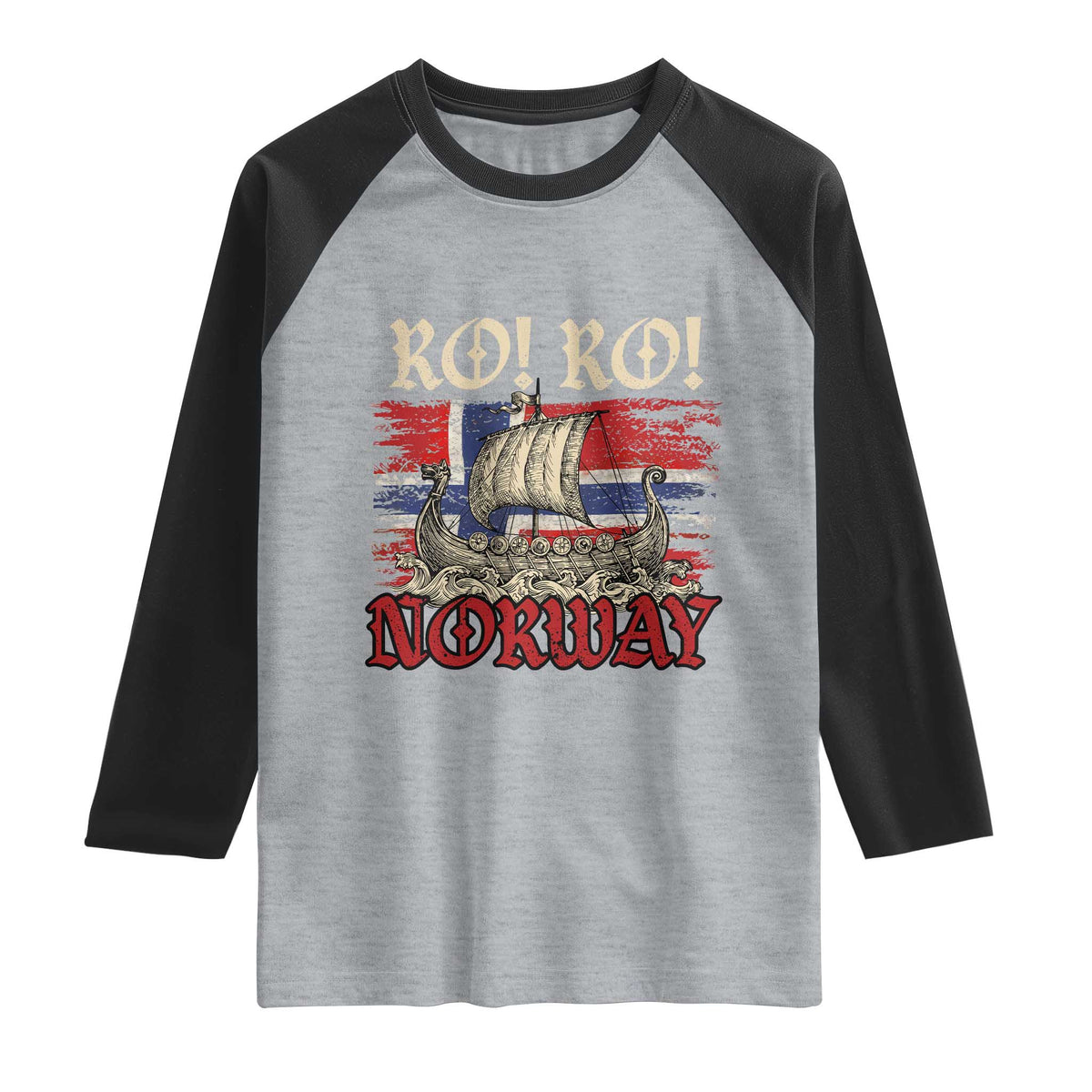 Ro Ro Norwegian Viking Ship Norway Flag Raglan Shirt TS14 Heather Gray Black Print Your Wear