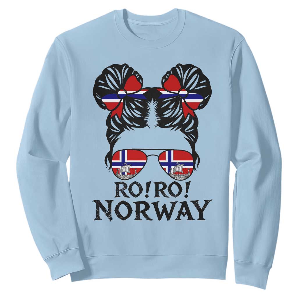 Ro Ro Norwegian Viking Ship Sweatshirt Norway Flag Messy Bun Girl TS14 Light Blue Print Your Wear