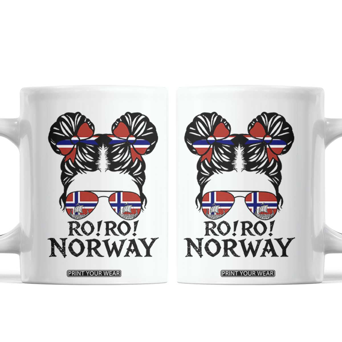 Ro Ro Norwegian Viking Ship Coffee Mug Norway Flag Messy Bun Girl TS14 White Print Your Wear