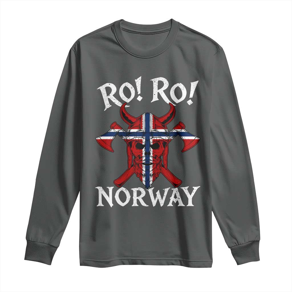 Ro Ro Norwegian Viking Blood Skull Norway Flag Pride Long Sleeve Shirt TS14 Dark Heather Print Your Wear