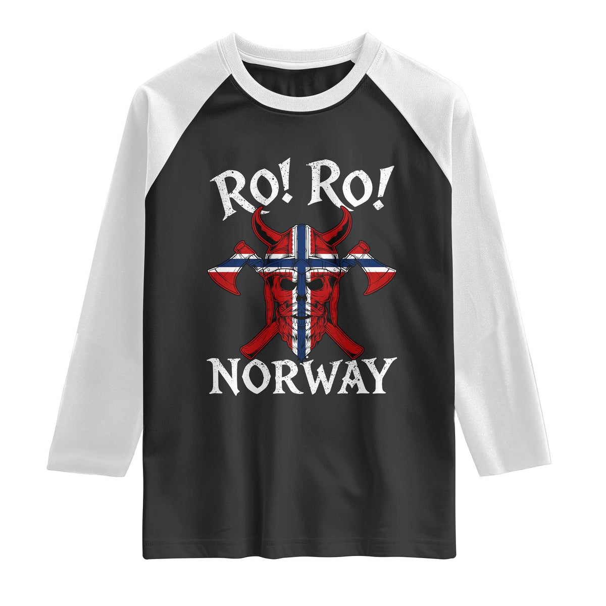 Ro Ro Norwegian Viking Blood Skull Norway Flag Pride Raglan Shirt TS14 Black White Print Your Wear