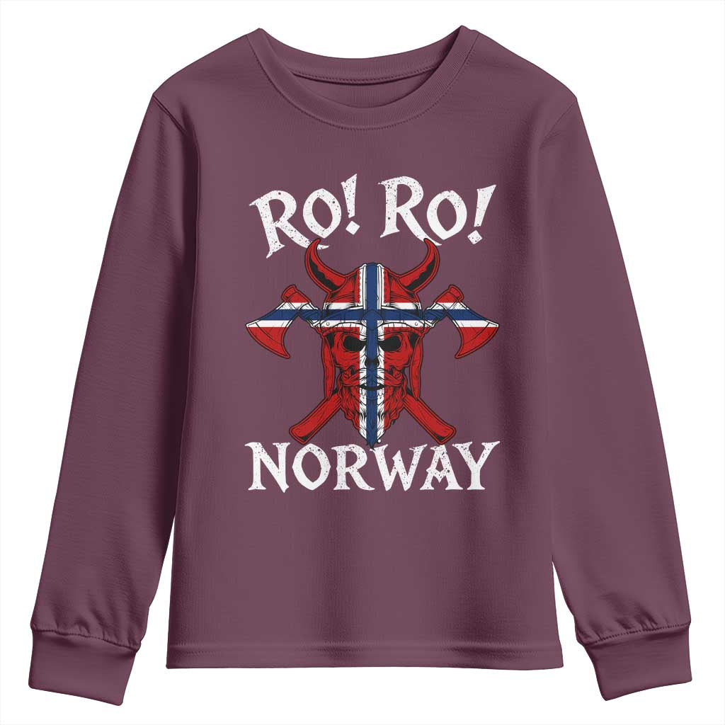 Ro Ro Norwegian Viking Blood Skull Norway Flag Pride Youth Sweatshirt TS14 Maroon Print Your Wear