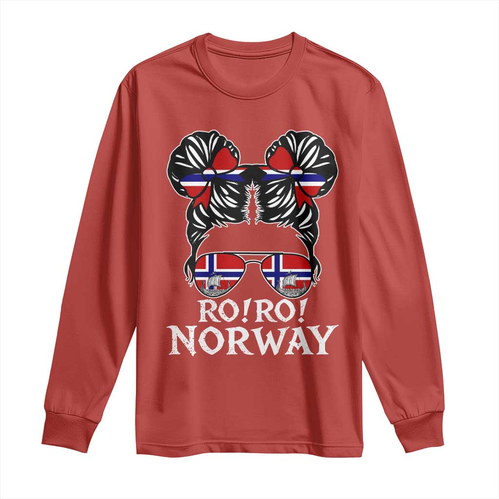 Ro Ro Norwegian Viking Ship Messy Bun Girl Long Sleeve Shirt TS14 Red Print Your Wear