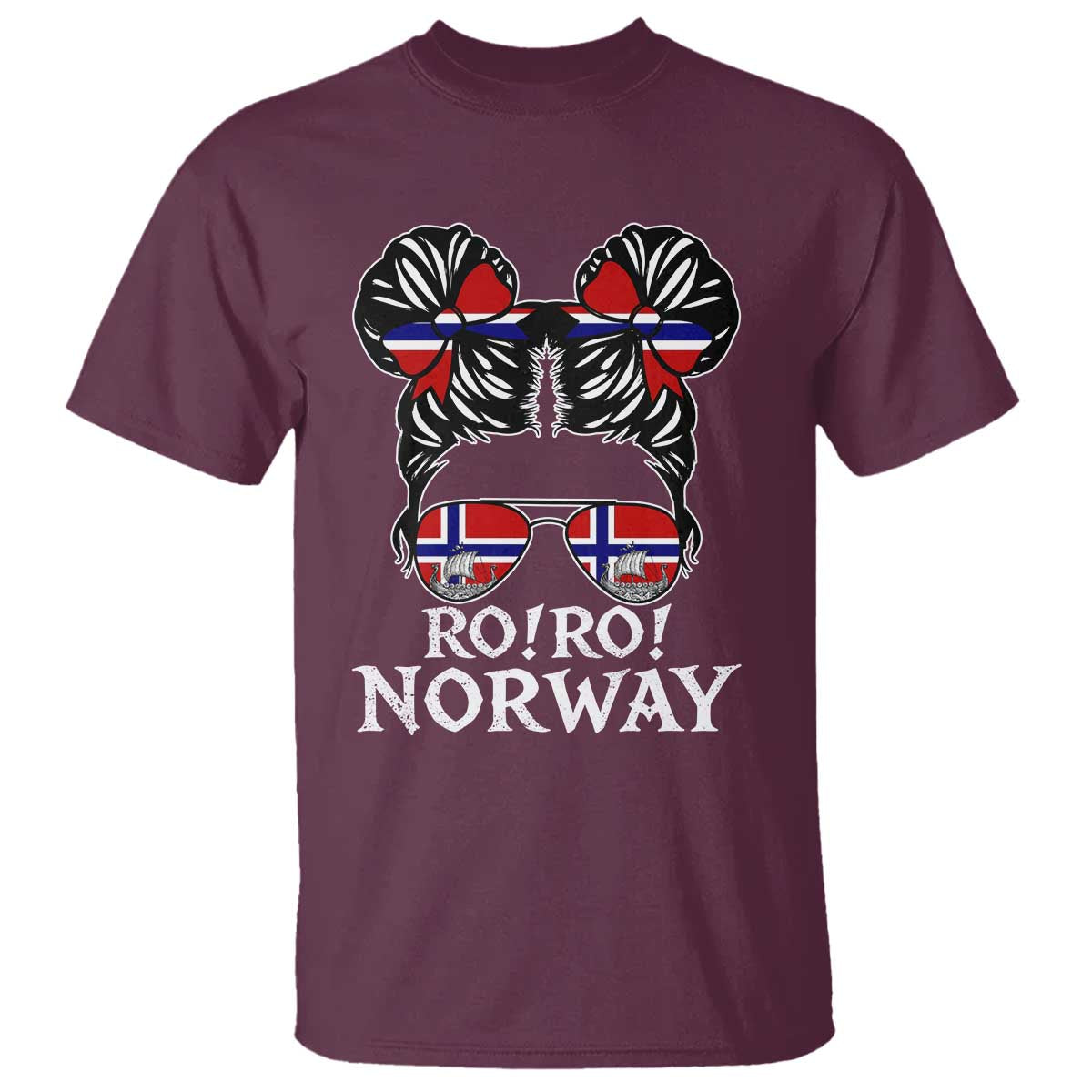 Ro Ro Norwegian Viking Ship Messy Bun Girl T Shirt TS14 Maroon Print Your Wear