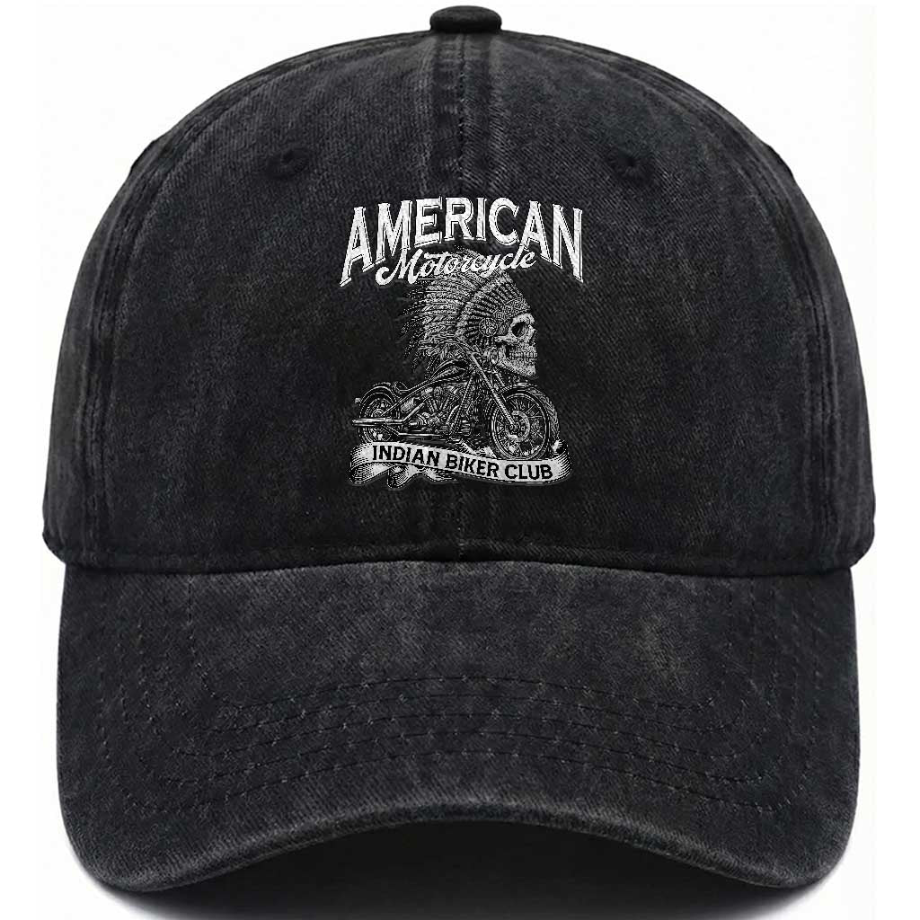 American Mortocycle Indian Native Bikes Club Washed Cotton Baseball Cap TS14 Washed Cap Universal Fit Black Print Your Wear
