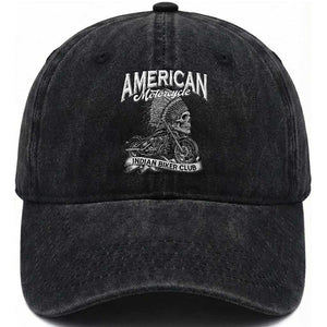 American Mortocycle Indian Native Bikes Club Washed Cotton Baseball Cap TS14 Washed Cap Universal Fit Black Print Your Wear