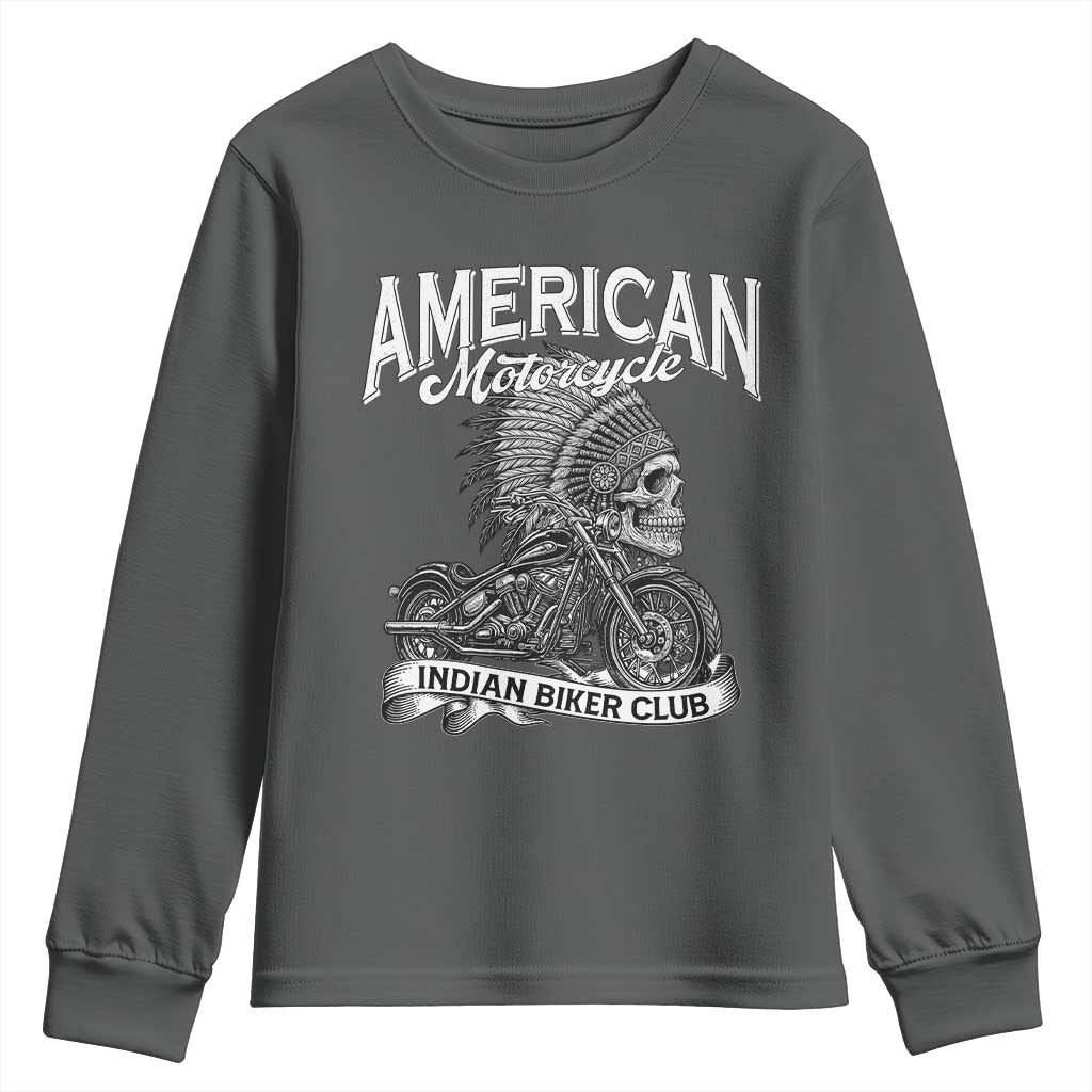 American Mortocycle Indian Native Bikes Club Youth Sweatshirt TS14 Dark Heather Print Your Wear