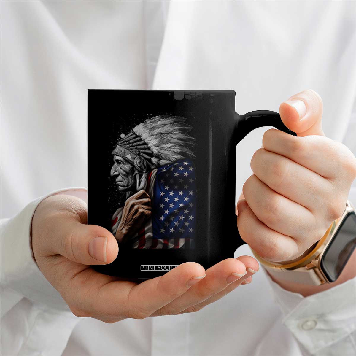 Indian Chief Native American USA Flag Coffee Mug TS14 Print Your Wear